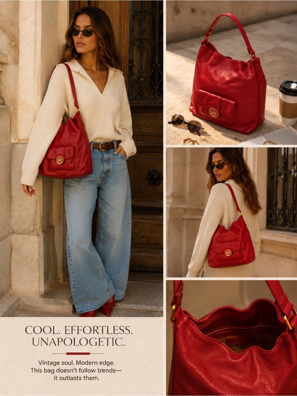 Michael Kors Red Leather Hobo with Gold Logo Accent - Picture 2 of 7